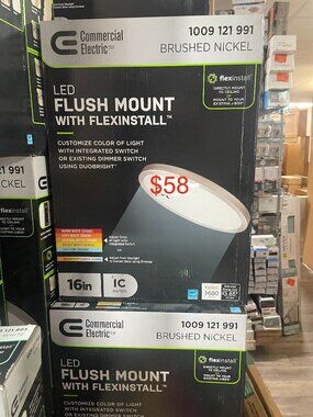 Commercial Electric 16-inch LED Flush Mount with FlexInstall in Brushed Nickel